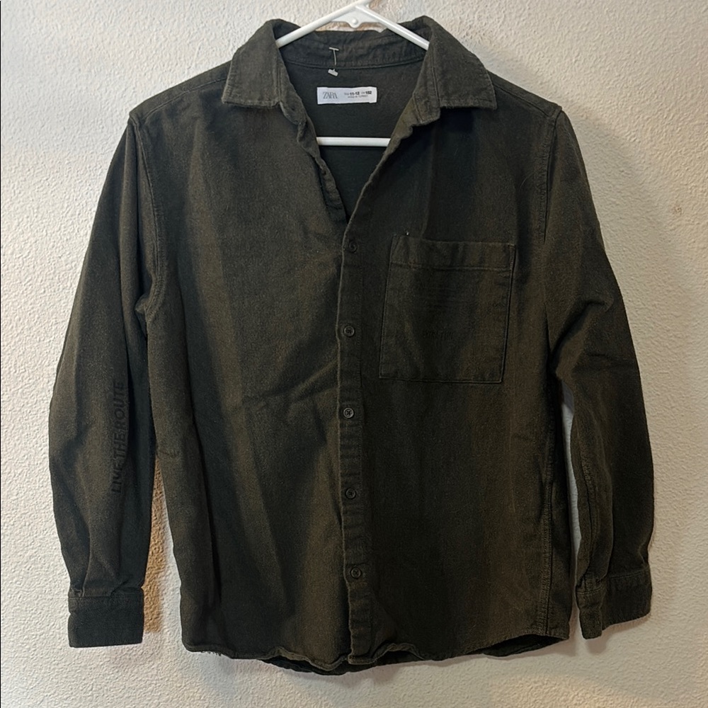 Zara Gray Button-Up Shirt with sayings